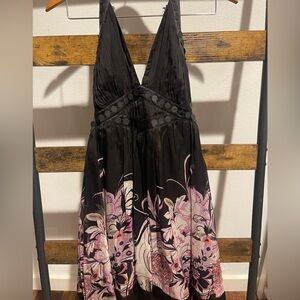 bebe Black and Pink Floral Halter Dress